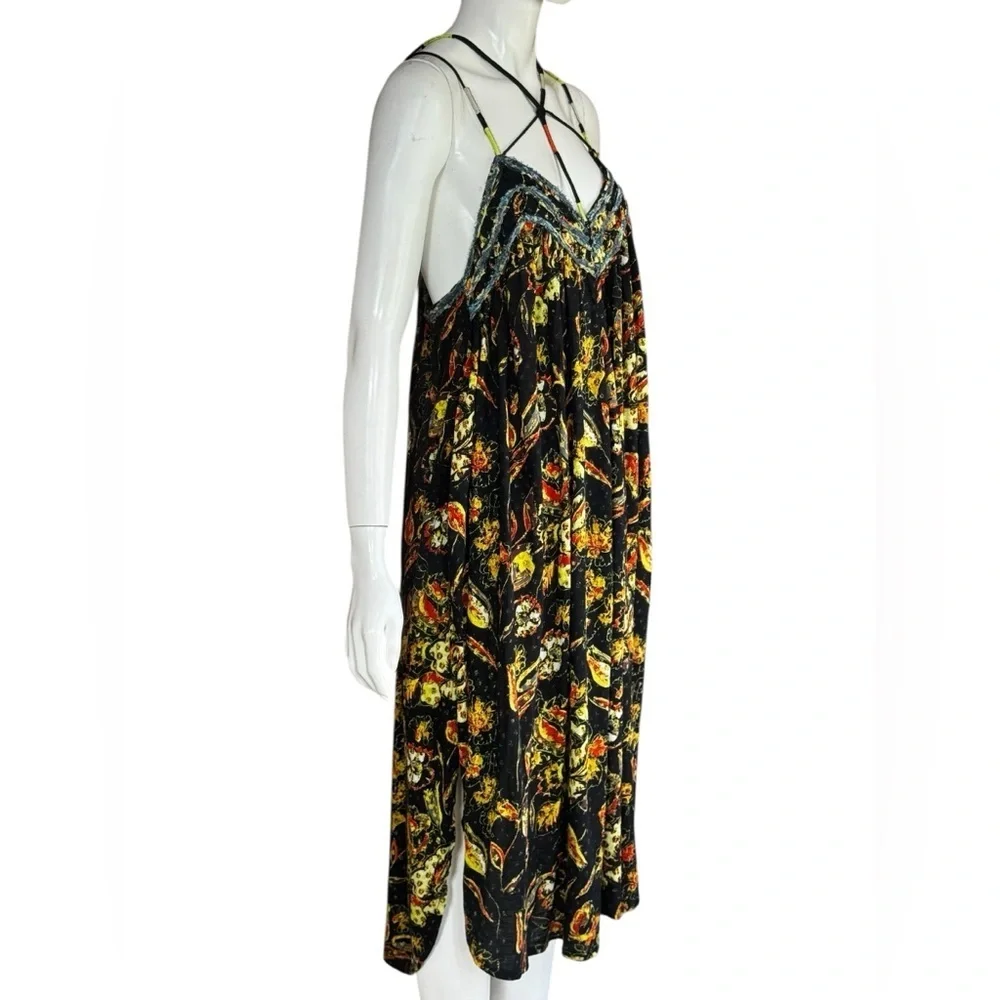 Free People Bohemian Garden Party Cotton Blend Knit Dress In Black Combo S L G#3 - Picture 5 of 16